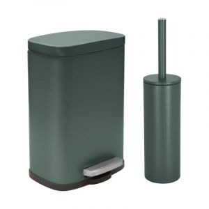 Spirella Set Poubelle à pédale 5L & Brosse Wc akira Vert Foncé mat