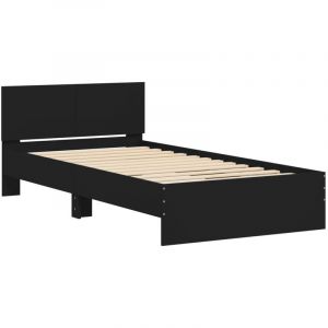 VidaXL Cadre de Lit avec Tête de Lit, Lit Simple avec Sommier à Lattes, Lit Adulte, Meuble de Chambre, Moderne, Noir 90x190 cm Bois d'Ingénierie