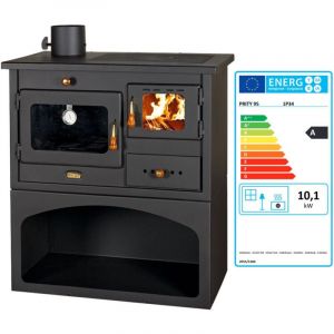 Prity - Poêle à bois avec four 1P34 – 10,1 kW, Noir Graphite, Classe a, Plaque de Cuisson en Métal, Sortie Fumées Latérale Gauche