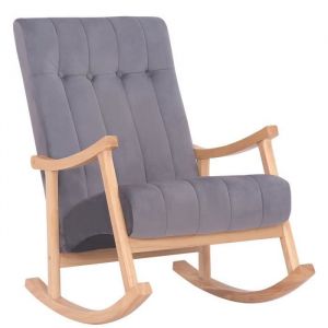 Image de CLP Chaise Bascule Saltillo Velours avec Accoudoirs Fauteuil de Relaxation Pieds en Bois, Nature - Gris