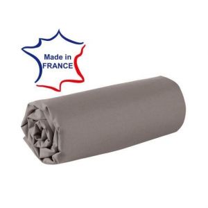 Made in france Doulito - Drap housse - 160 x 200 cm - 100% coton - 57 fils - France Taupe - Taupe