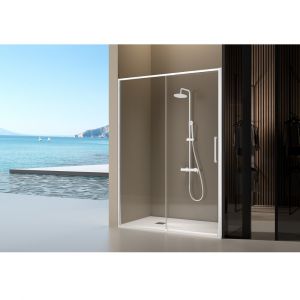 Paroi de douche fixe + porte coulissante DELTA blanc mat 150-152.6 cm