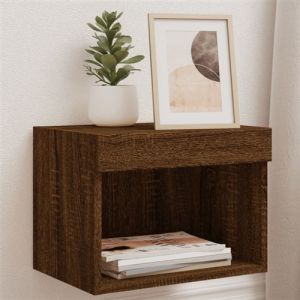 Table de chevet murale avec lumières LED chêne marron