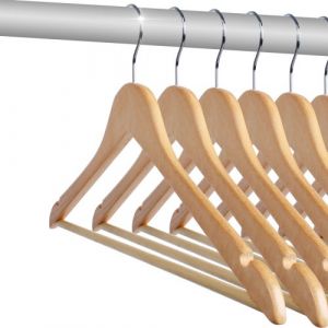 Jago Cintres en Bois - Lot de 30/50 / 100, Crochet Pivotant à 360°, Longueur 46 cm, avec Barre Antiglisse et Encoches, pour Adultes - Cintres pour Pantalons, Jupes, Vestes, Chemises