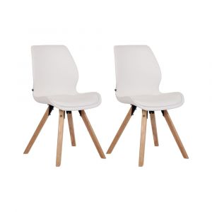 Image de CLP Lot 2 chaises avec pieds en bois assise en similicuir Blanc