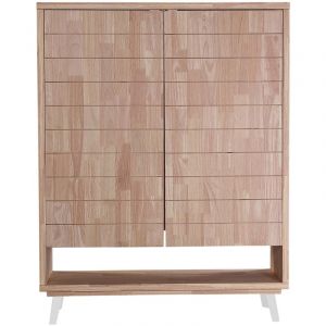 Console haute, meuble d'entrée coloris chêne nordique, pieds en métal blanc - Longueur 120 x profondeur 40 x hauteur 156 cm - PEGANE -