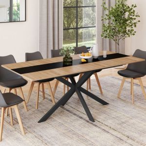 Idmarket Table à manger extensible rectangle ALIX 6-10 personnes bois et et bande centrale noire 160-200 cm
