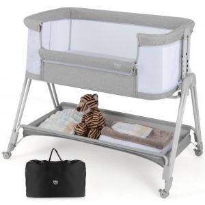 Lit Cododo Bébé Costway - Matelas Et 7 Hauteurs Réglables - Roues Verrouillables - Etagère De Rangement
