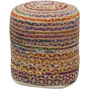 Aubry Gaspard Pouf en coton et jute multicolore