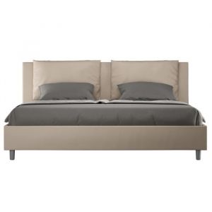 Lit moderne 200x200 cm avec tête de lit coussins simili cuir beige Anja - Option Sans sommier et sans coffre