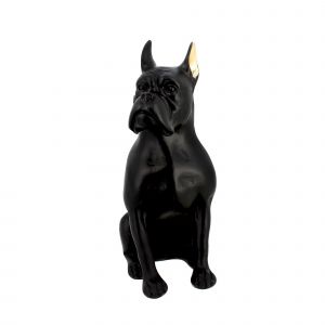 Chien en résine avec oreilles dorées Hector noir/doré - 13.3x9x23 cm