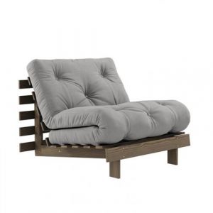 Fauteuil convertible futon ROOTS pin carob brown coloris gris couchage 90 x 200 cm
