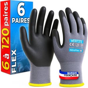 MK-Glove - 6 Paires - Taille 8 (M) - Gants en Tricot de Nylon - Maille Respirante - Gris