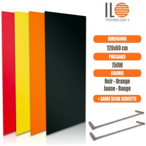 Image de Radiateur &eacute;lectrique plat panneau rayonnant en verre 120x60cm 750W convertible en s&egrave;che serviette Couleur - Noir, Thermostat - non