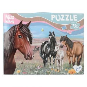 Depesche 13205 Miss Melody - Puzzle 100 pi&egrave;ces, avec Motif d&eacute;taill&eacute; de Chevaux, dimensionn&eacute; Environ 58 x 40 cm, dans Une Valise en Carton avec poign&eacute;e de Transport