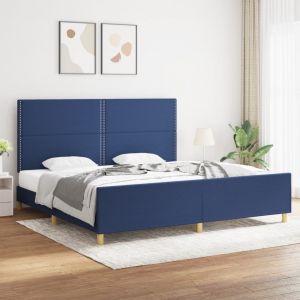 VidaXL Cadre de lit avec t&ecirc;te de lit Bleu 200 x 200 cm Tissu Bleu