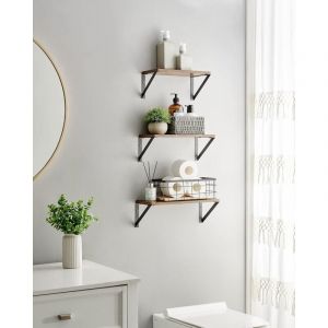 Songmics VASAGLE Lot de 3 étagères murales pour Bijoux, Cadres Photo, Bouteilles d'épices, Articles de Toilette, Marron Rustique LWS442B01