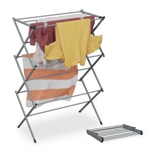 Relaxdays Séchoir à Linge Pliable, 104x73x38 cm, 11 Barres, étendoir Extensible en métal, intérieur, Gris