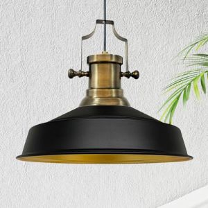 Suspension Industrielle en Métal Noir Peint à la Main – Lustre Vintage E27 Ø41 cm pour Salon