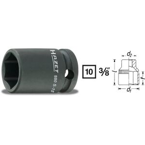 Hazet Douille &agrave; 6 pans &agrave; chocs - Carr&eacute; creux 10 mm (3/8 pouce) - Profil Traction &agrave; 6 pans ext&eacute;rieurs - Taille: 6 - Dimension: 28 - 880S-6