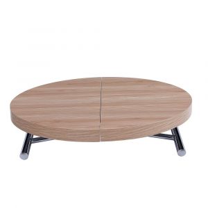 Image de Inside75 Table basse ronde relevable et extensible SATURNA Chêne Clair diamètre 105 cm - natural