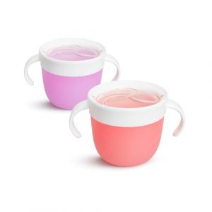 Munchkin Tasses à Goûter Snack Catchers, Tasse d’Apprentissage Bébé sans BPA avec Poignées et Couvercle, Boîte Goûter Enfant, Bol Anti-Renversement Bébé - Lot de 2, Rose/Violet