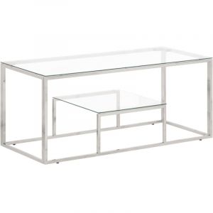 VidaXL Table basse argenté acier inoxydable et verre trempé