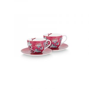 Pip studio Tassen und Untertassen Flower Festival Dunkelrosa 2er set Geschirr 1 ct (39.89 € / 1 ct)