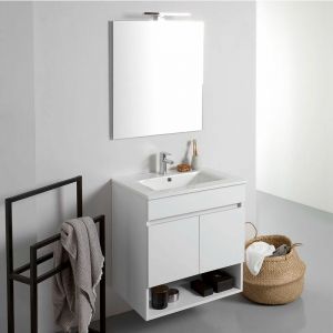 Kiamami Valentina MEUBLES DE SALLE DE BAINS MURAUX DE 60 CM AVEC PORTES ET COMPARTIMENT A OUVERTURE BLANC - VENEZIA