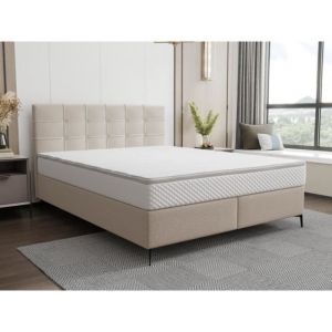 Ensemble complet boxspring tête de lit capitonnée + sommier + matelas + surmatelas - 160 x 200 cm - Tissu - Beige - INAO de YSMÉE