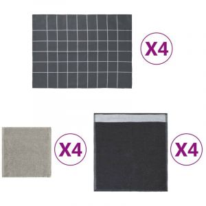 VidaXL Ensemble de serviettes 12 pcs gris coton