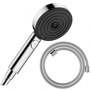 Hansgrohe Pommeau de douche Pulsify Select EcoSmart 105 3 jets relaxation chrom&eacute; + flexible de douche Designflex 125 cm chrom&eacute; - Chrom&eacute;