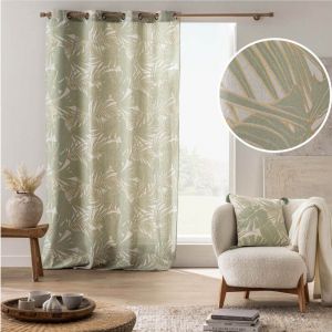 Rideau &agrave; &oelig;illets Alanis vert sauge &ndash; 140 x 240 cm &ndash; Polycoton imprim&eacute; m&eacute;tallis&eacute; - 140x240cm - Vert sauge