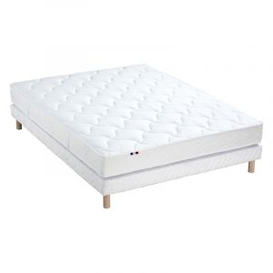 Ensemble Matelas 100% latex 3 zones ESSENTIEL + Sommier Fabriqué en France Dimensions 140 x 190 cm, Sommier Blanc