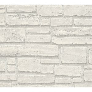 Papier peint aspect pierre carrelage 662316 GU papier peint intissé lisse avec un dessin nature mat blanc gris 5,33 m2 Profhome