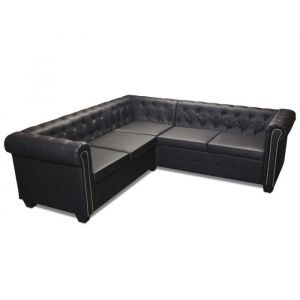 Canapé d'angle chesterfield 5 places cuir synthétique noir - Noir
