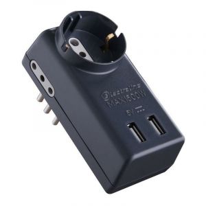Image de Electraline 70024 Netzteil Steckdosenleiste 5 Sitzer 2 USB, 1 Stecker zweiwertige Schuko + 10 A, 2 Steckdosen 10 A, Stecker klein 10 A 230 V, Schwarz