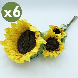 WELLHOME Set de 6 bâtonnets avec 3 fleurs de tournesol jaunes artificiels 56 cm