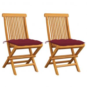 Image de VidaXL Chaises de jardin avec coussins rouge bordeaux 2pcs Teck massif