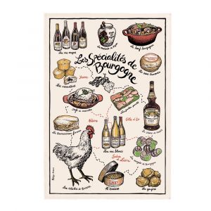Torchons & Bouchons TORCHON IMPRIME SPECIALITES DE BOURGOGNE ECRU 48 X 72