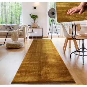 Paco Home - Tapis de salon Unicolore Lavable Pile courte et douce 80x300 cm, Jaune