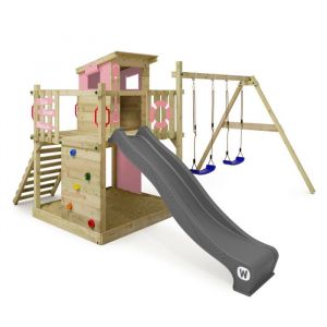 Wickey Aire de jeux Portique bois Smart Camp avec balançoire et toboggan