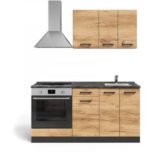 Cuisine R-Line, Ch&ecirc;ne dor&eacute;/anthracite, 160cm avec meuble four encastrable sans PT, Vicco