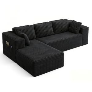 Canapé d'angle en L Modulable Bealife Coussins en Velours Côtelé Sans Installation pour Salon Bureau Chambre Coin Lecture Noir