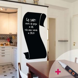 Ambiance-sticker - Sticker ardoise tableau noir - stickers muraux adhésif effaçable - banderole + craie liquide blanche - 45x25cm