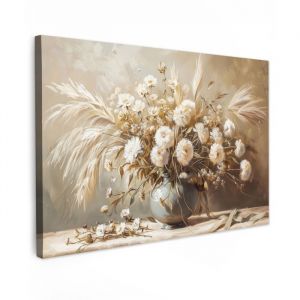 Image de TABLEAU SUR TOILE Fleurs - Vase - Nature morte - Beige Toile Peinture Grand Format XXL 150x100 cm