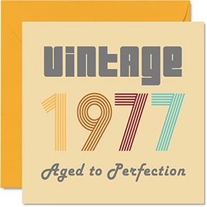 Image de Cartes d'anniversaire 47 ans pour homme et femme &ndash; Vintage 1977 Aged To Perfection &ndash; Carte d'anniversaire amusante pour elle et lui, 145 mm x 145 mm pour meilleure amie, maman, papa, fr&egrave;re, s&oelig;ur,