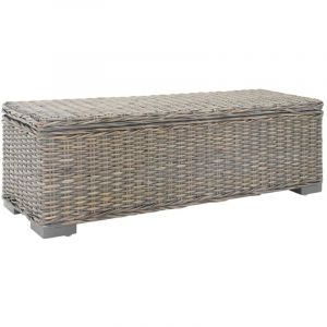VidaXL Bo&icirc;te de rangement Gris 110 cm Rotin kubu naturel et acajou