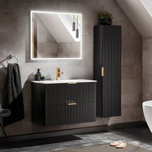 SANS Ensemble meuble simple vasque encastrée 80cm et colonne Adriel Noir