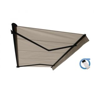 Store banne Semi-coffre COVER Gris Anthracite 5x3m Motoris&eacute; &agrave; t&eacute;l&eacute;commande - Toile Taupe